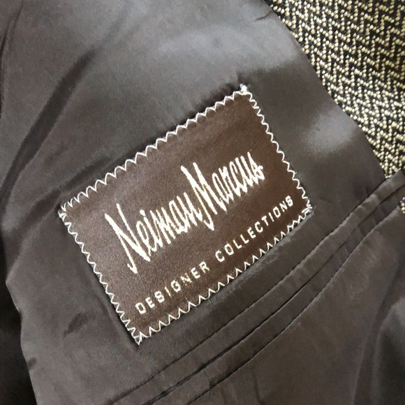 Men’s Sz 44R ARMANI COLLEZIONI Blazer Suit Jacket Chevron Pattern Taupe/ Brown - Picture 5 of 7